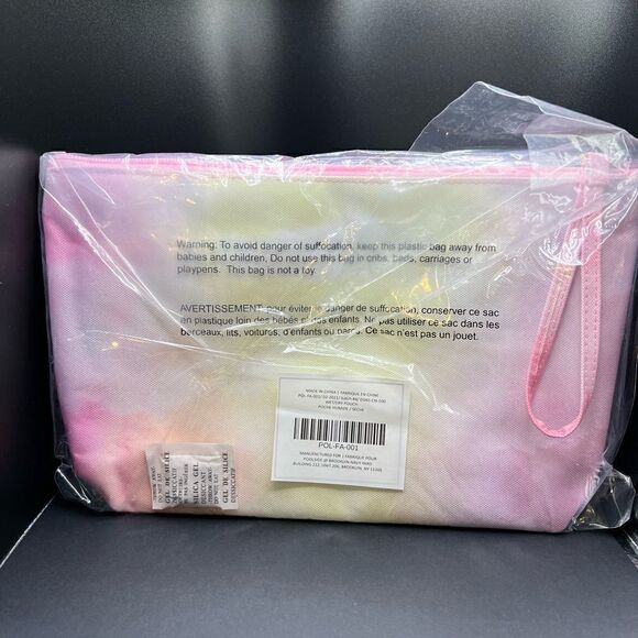NWT! Tie Dye Pink Yellow Lavender Poolside Water Resistant Pouch Wristlet Strap - Picture 2 of 5
